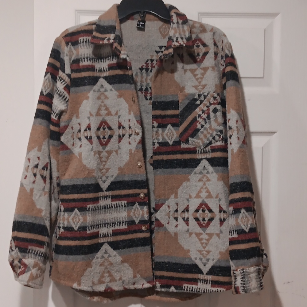 SHEIN Geometric Pattern Jacket - Gray, Brown, Black